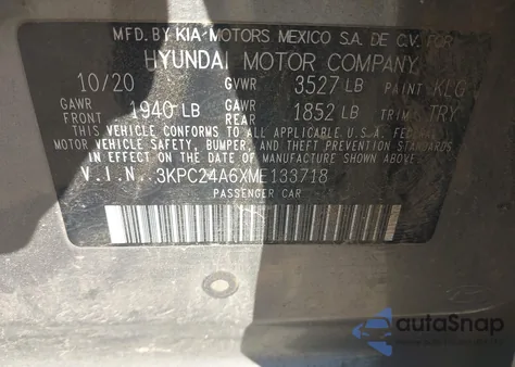 2021 Hyundai Accent Se z USA, uszkodzony, nr VIN 3KPC24A6XME133718